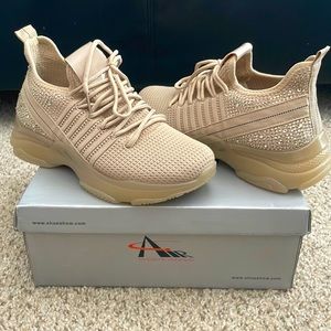 Tan/brown with diamonds rhinestone sneaker shoes